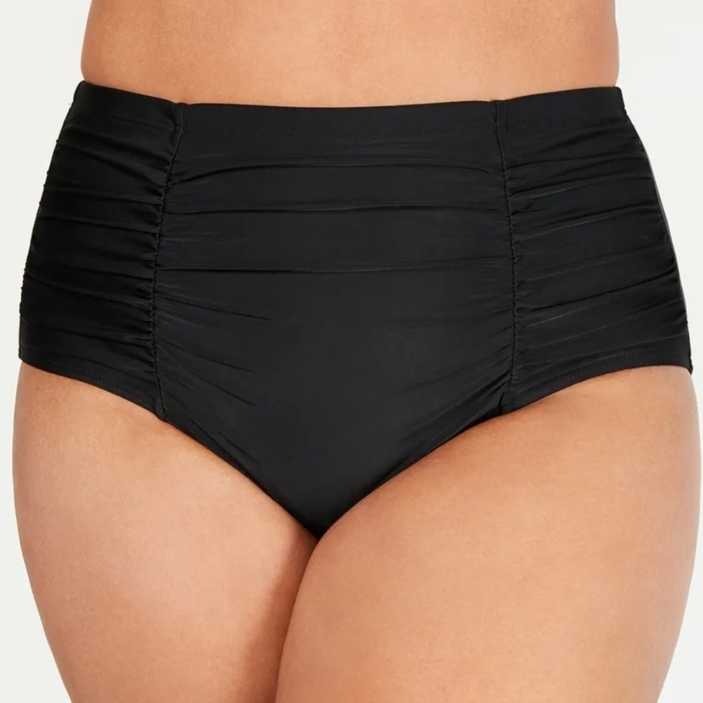 Island Escape BLACK Plus Size High-Waist Bikini Swim Bottoms